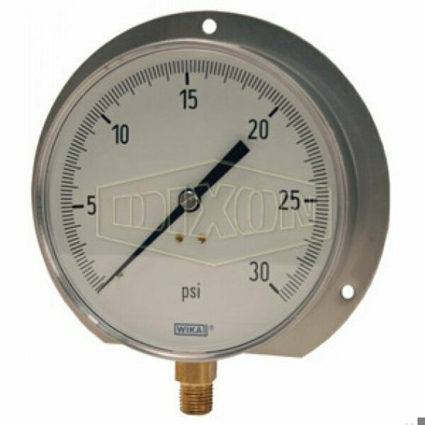 Dixon Contractor Pressure Gauge, 0 to 60 psi, 1/4 in Connection, 4-1/2 in Dial, +/- 1 % 4277776-0003